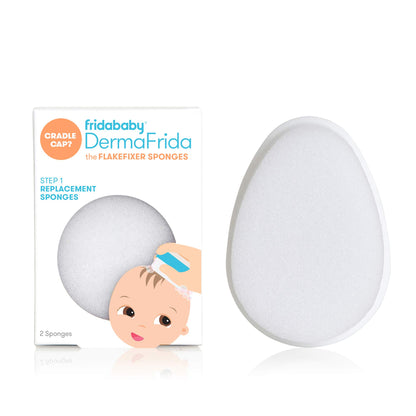 Frida Baby The 3-Step Cradle Cap System, DermaFrida The FlakeFixer, Sponge, Brush, Comb and Storage Stand for Babies with Cradle Cap, White-Blue