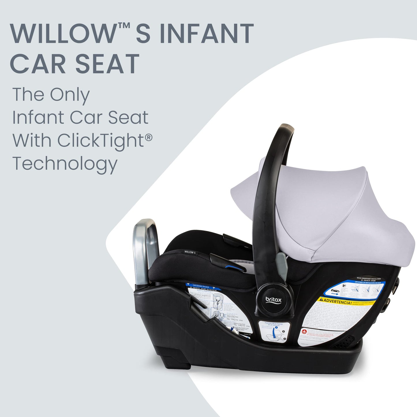 Britax Willow SC Infant Car Seat, Rear-Facing Car Seat with Alpine Base, ClickTight Technology, RightSize System, Cowmooflage