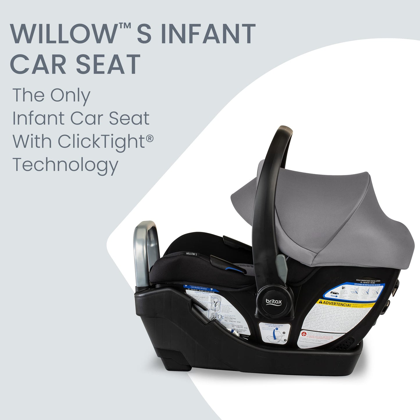 Britax Willow SC Infant Car Seat, Rear-Facing Car Seat with Alpine Base, ClickTight Technology, RightSize System, Cowmooflage