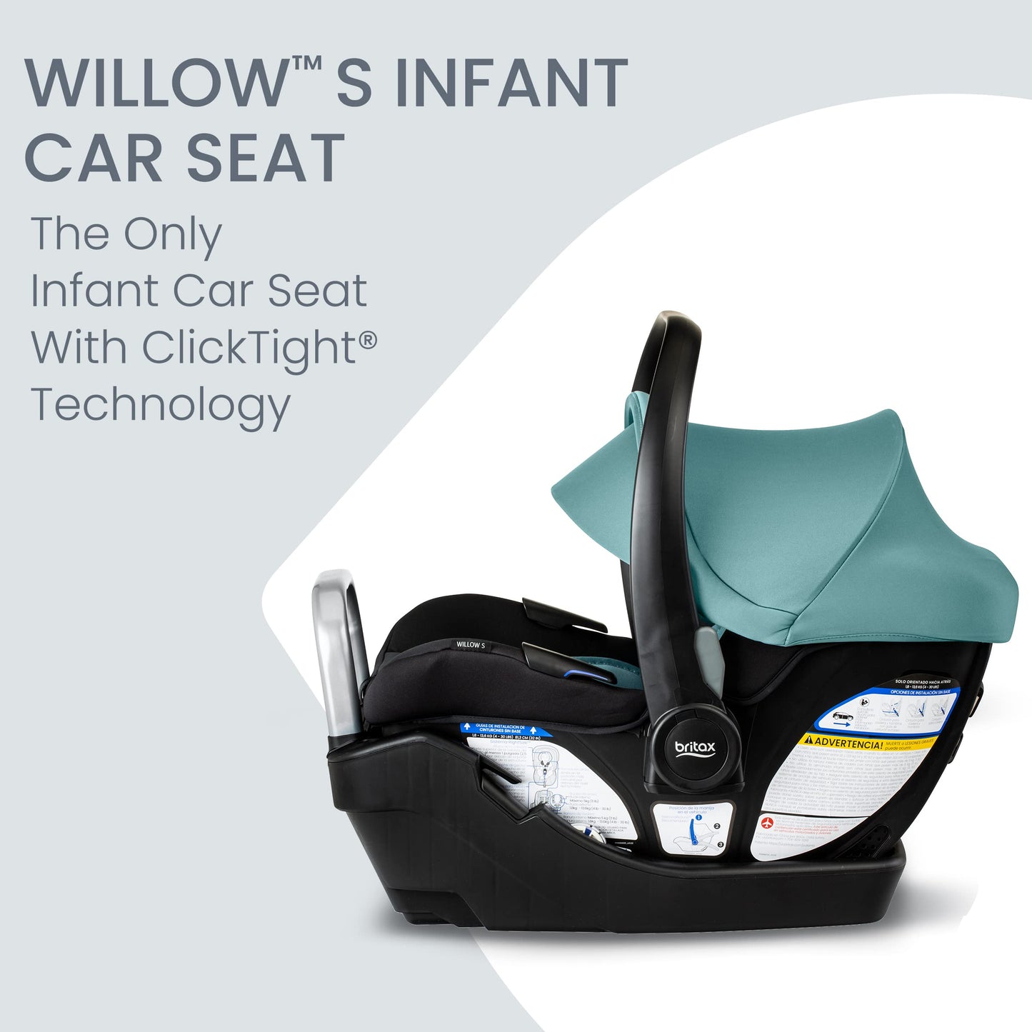 Britax Willow SC Infant Car Seat, Rear-Facing Car Seat with Alpine Base, ClickTight Technology, RightSize System, Cowmooflage