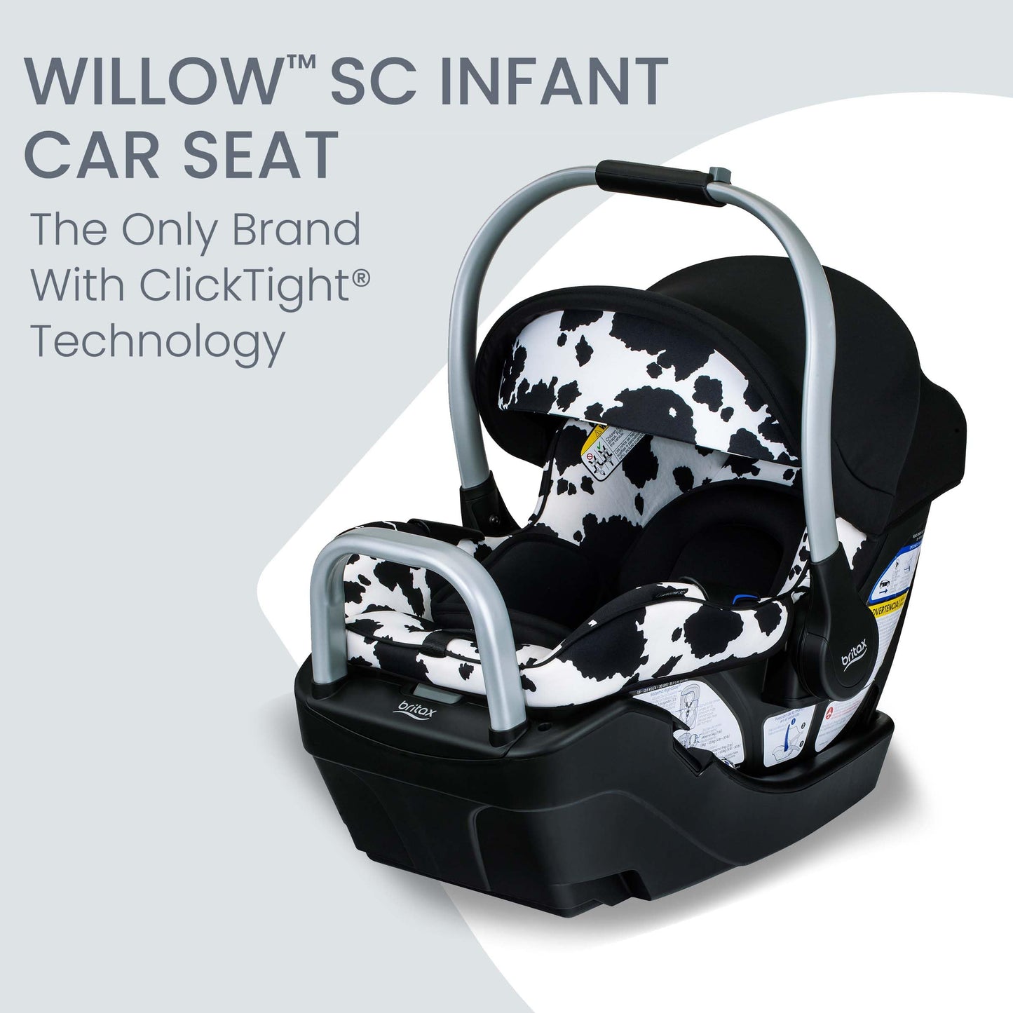 Britax Willow SC Infant Car Seat, Rear-Facing Car Seat with Alpine Base, ClickTight Technology, RightSize System, Cowmooflage