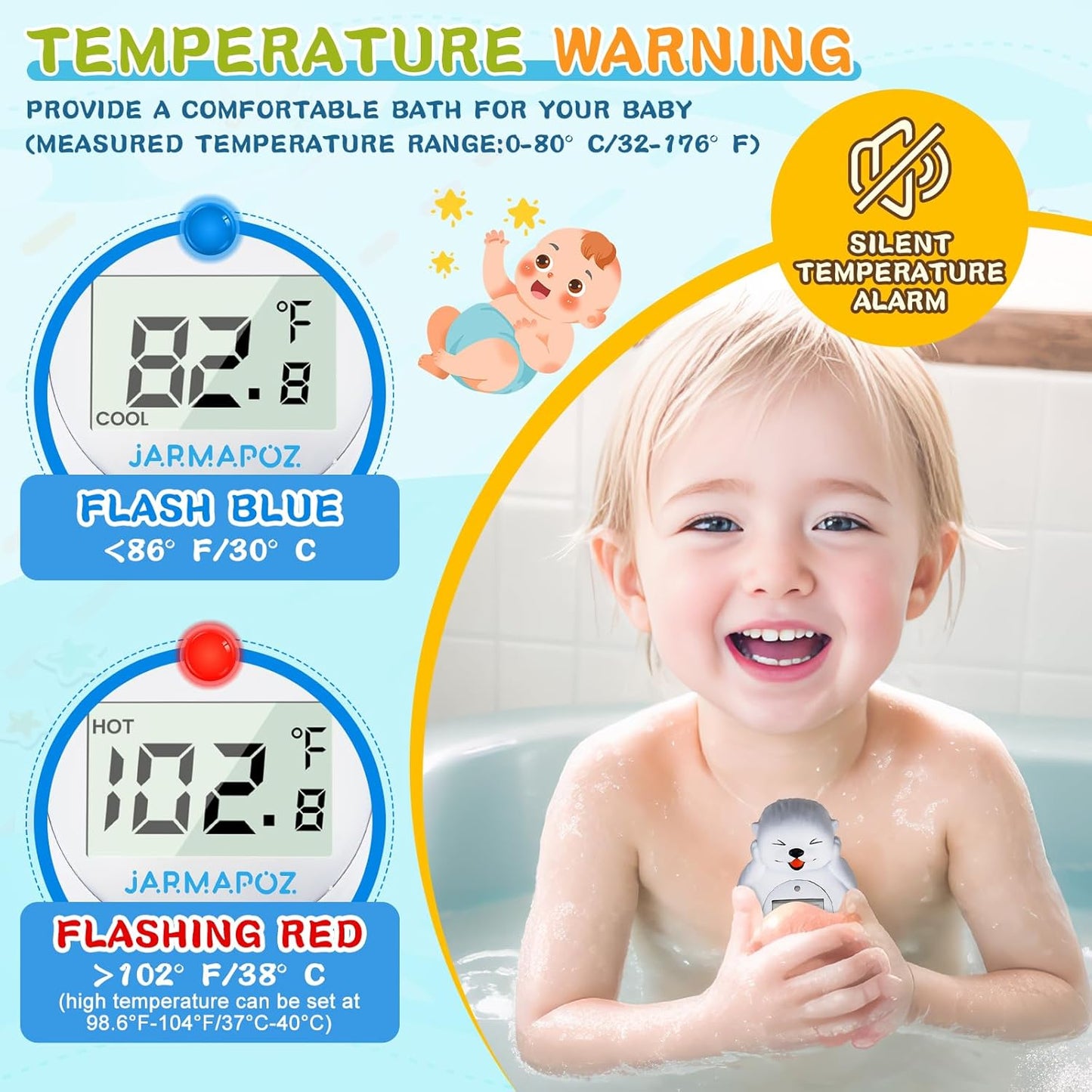 Baby Bath Thermometer, Newborn Bath and Room Temperature Thermometer Safety Floating Toy, Bathtub Thermometer for Infant at Fahrenheit and Celsius Degree