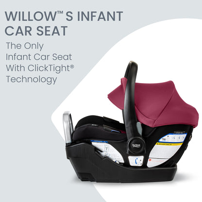 Britax Willow SC Infant Car Seat, Rear-Facing Car Seat with Alpine Base, ClickTight Technology, RightSize System, Cowmooflage