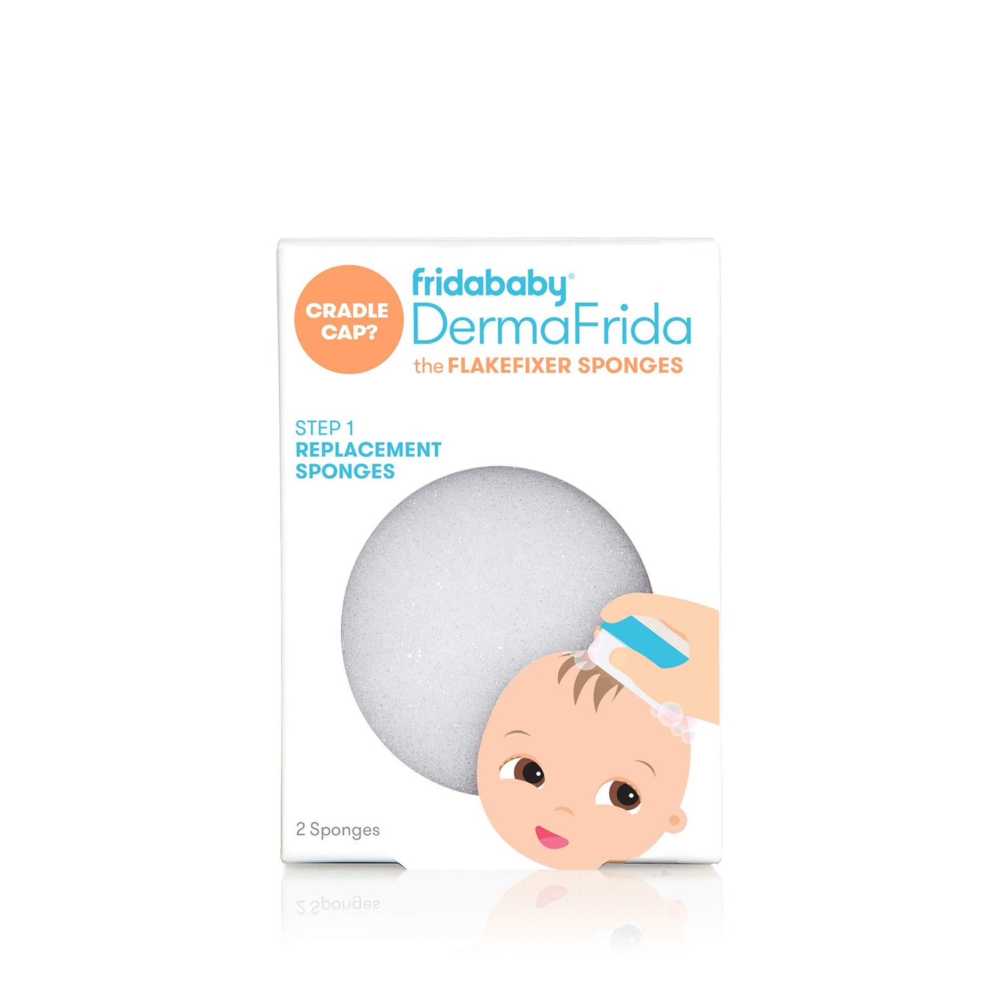 Frida Baby The 3-Step Cradle Cap System, DermaFrida The FlakeFixer, Sponge, Brush, Comb and Storage Stand for Babies with Cradle Cap, White-Blue