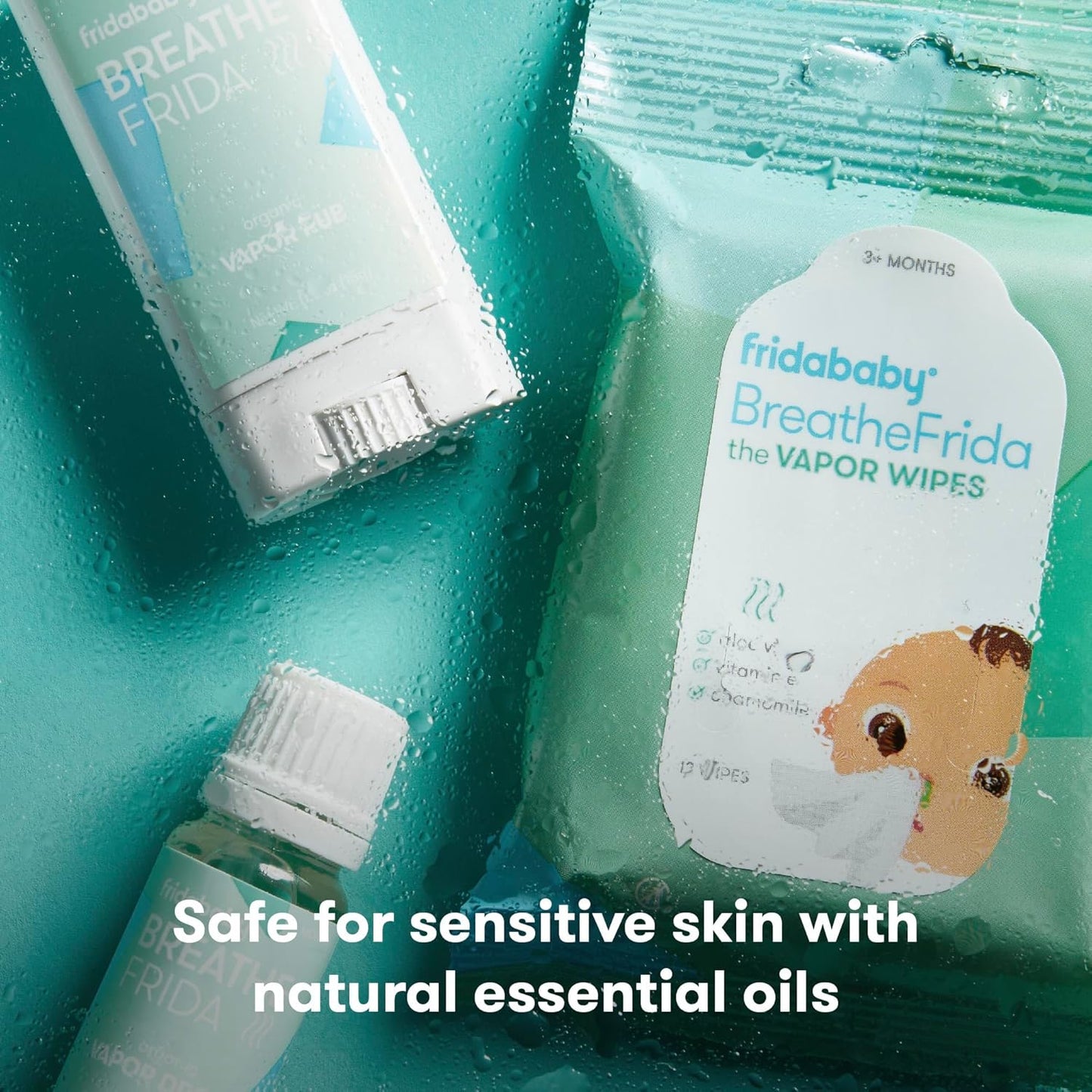 Frida Baby Breathe Easy Kit Sick Day Baby Essentials - Vapor Wipes, Vapor Rub + Organic Vapor Drops to Help Baby Breathe Easy, Natural Baby Congestion Relief