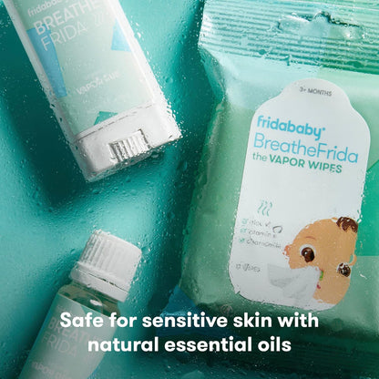 Frida Baby Breathe Easy Kit Sick Day Baby Essentials - Vapor Wipes, Vapor Rub + Organic Vapor Drops to Help Baby Breathe Easy, Natural Baby Congestion Relief