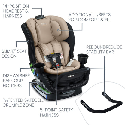 Britax Poplar S Convertible Car Seat, 2-in-1 Car Seat, Slim 17-Inch Design, ClickTight, Cowmooflage