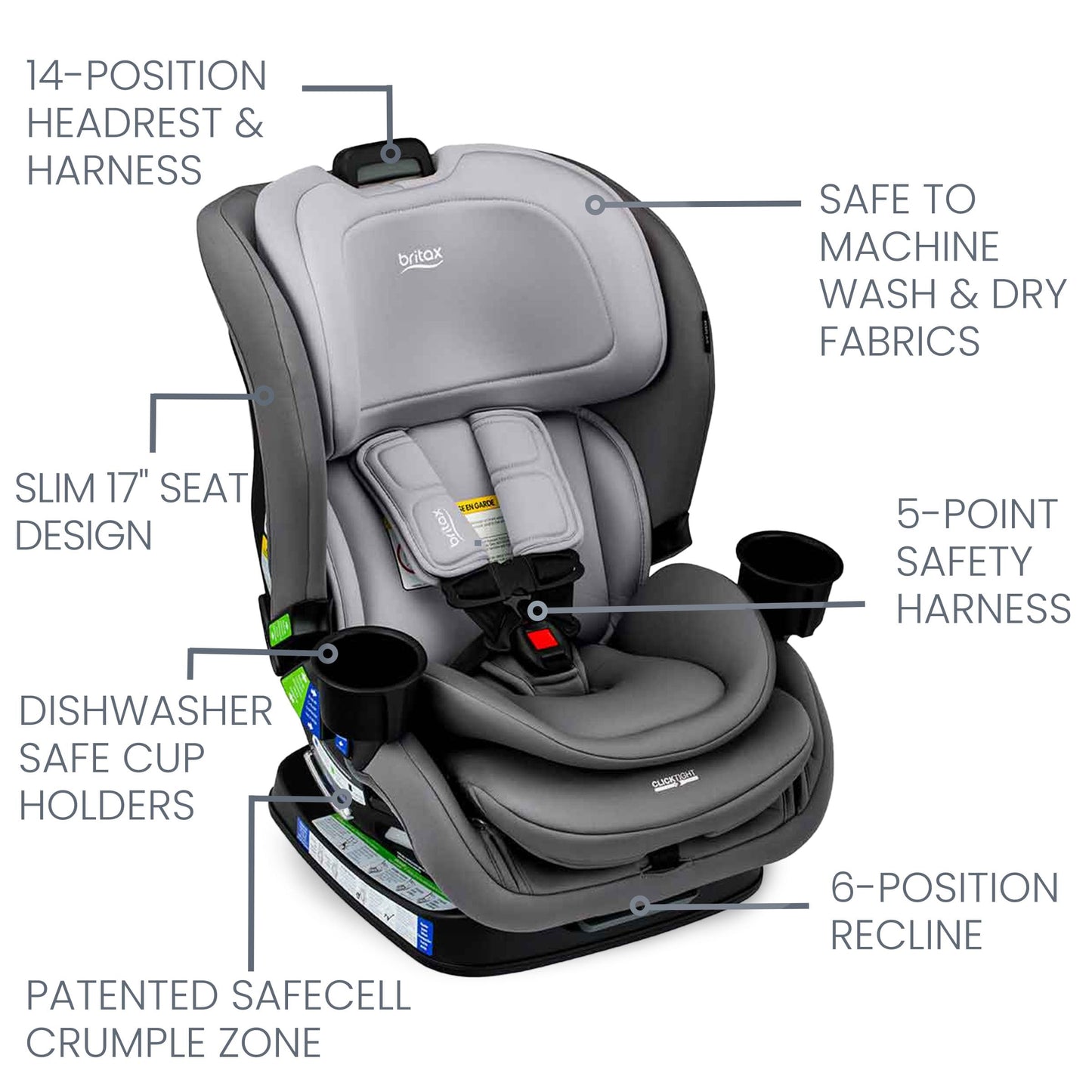 Britax Poplar S Convertible Car Seat, 2-in-1 Car Seat, Slim 17-Inch Design, ClickTight, Cowmooflage