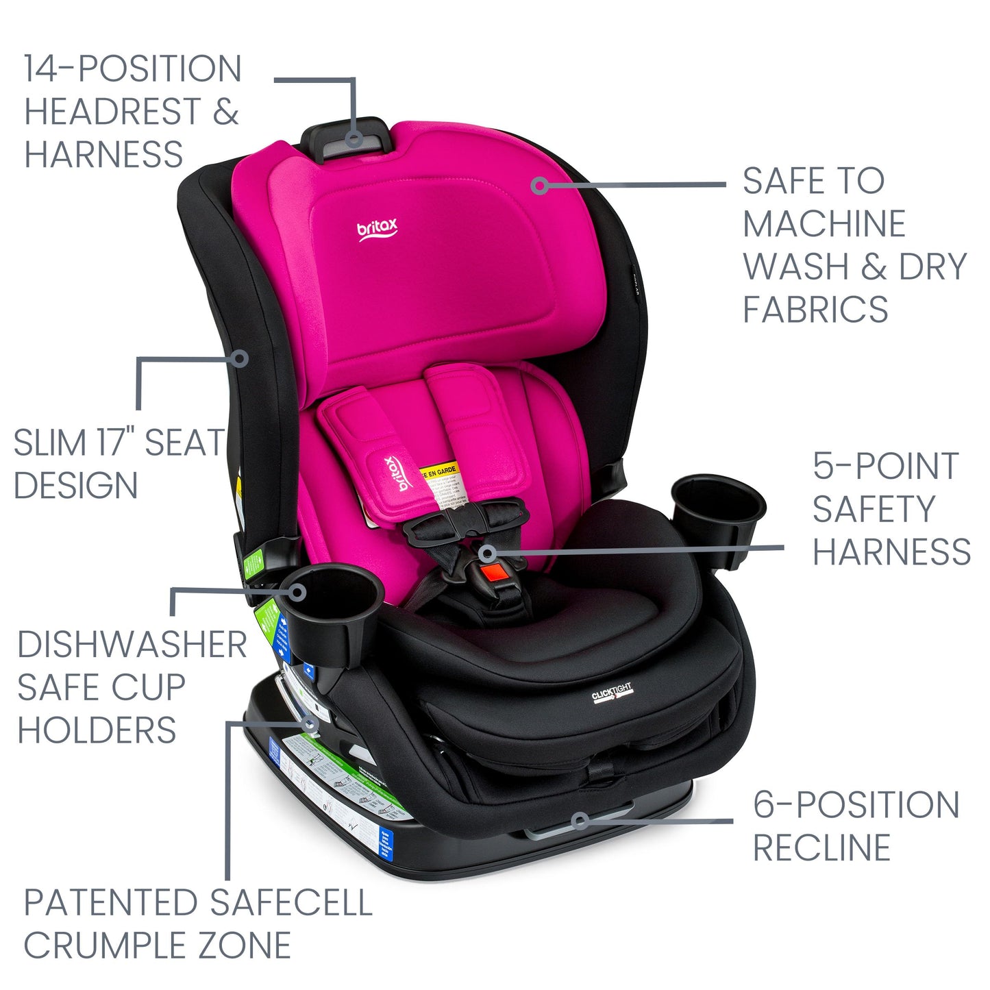 Britax Poplar S Convertible Car Seat, 2-in-1 Car Seat, Slim 17-Inch Design, ClickTight, Cowmooflage