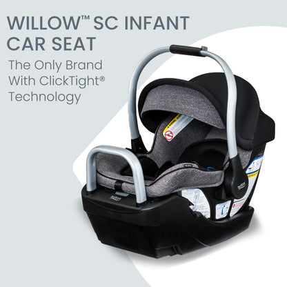 Britax Willow SC Infant Car Seat, Rear-Facing Car Seat with Alpine Base, ClickTight Technology, RightSize System, Cowmooflage